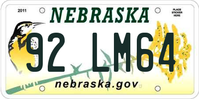 NE license plate 92LM64