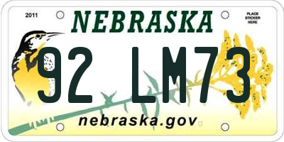 NE license plate 92LM73