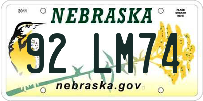 NE license plate 92LM74