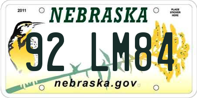 NE license plate 92LM84