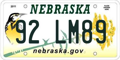 NE license plate 92LM89