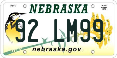 NE license plate 92LM99