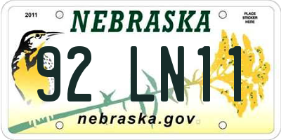 NE license plate 92LN11