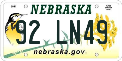 NE license plate 92LN49