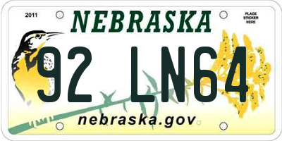 NE license plate 92LN64
