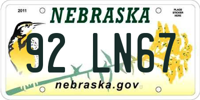 NE license plate 92LN67