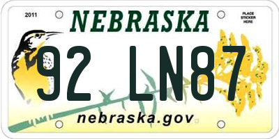 NE license plate 92LN87
