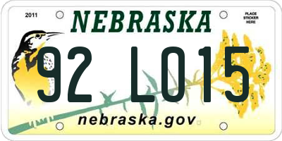 NE license plate 92LO15