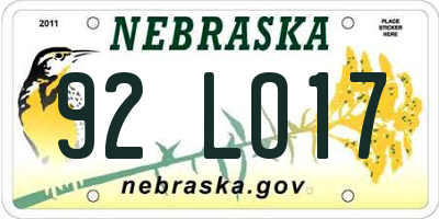 NE license plate 92LO17