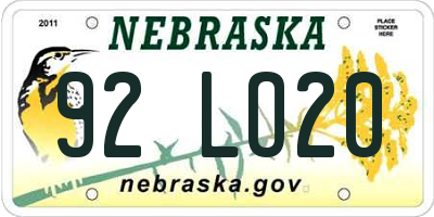 NE license plate 92LO20