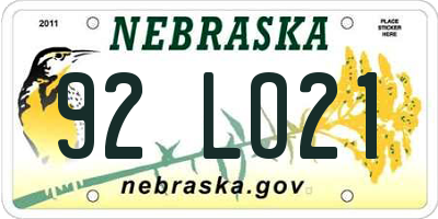 NE license plate 92LO21