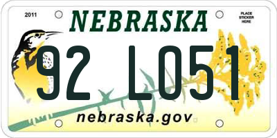 NE license plate 92LO51