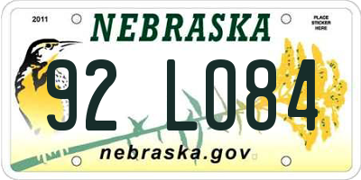 NE license plate 92LO84