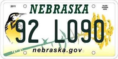 NE license plate 92LO90