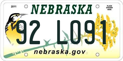 NE license plate 92LO91