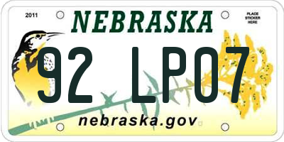 NE license plate 92LP07
