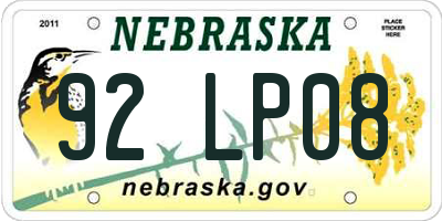 NE license plate 92LP08