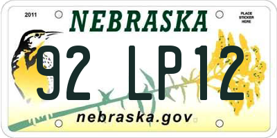NE license plate 92LP12