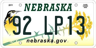 NE license plate 92LP13