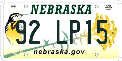 NE license plate 92LP15
