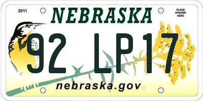 NE license plate 92LP17