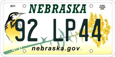 NE license plate 92LP44