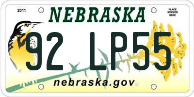 NE license plate 92LP55