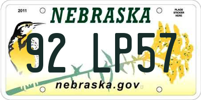 NE license plate 92LP57