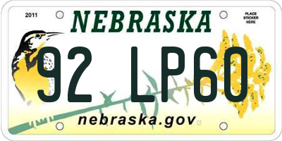 NE license plate 92LP60