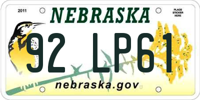 NE license plate 92LP61