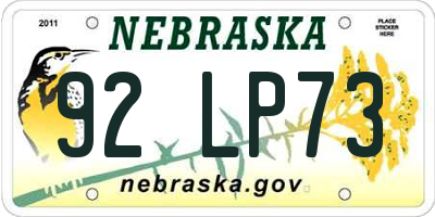 NE license plate 92LP73