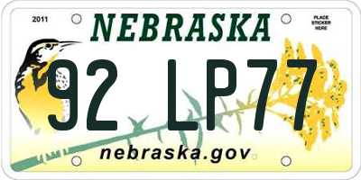 NE license plate 92LP77