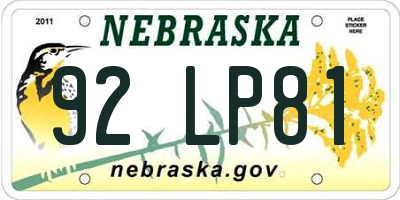 NE license plate 92LP81