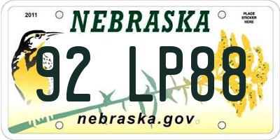 NE license plate 92LP88