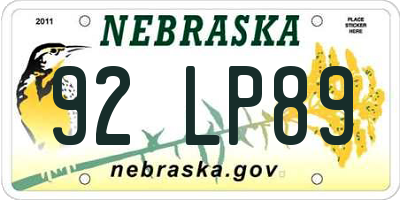NE license plate 92LP89