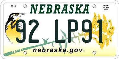 NE license plate 92LP91