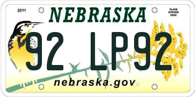 NE license plate 92LP92