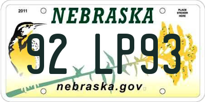 NE license plate 92LP93