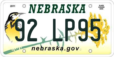 NE license plate 92LP95