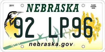 NE license plate 92LP96