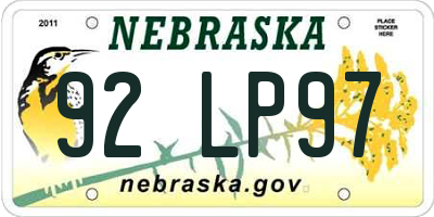 NE license plate 92LP97
