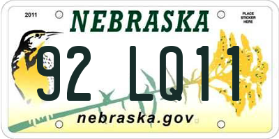 NE license plate 92LQ11