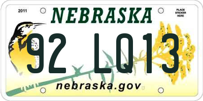 NE license plate 92LQ13