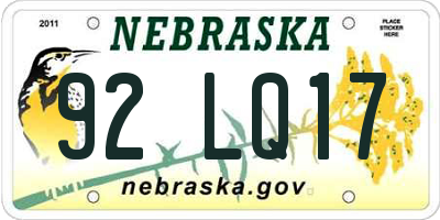 NE license plate 92LQ17