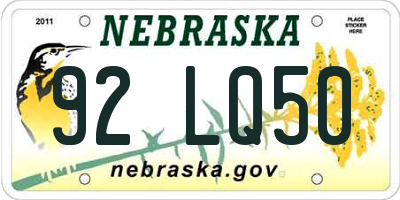 NE license plate 92LQ50