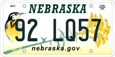 NE license plate 92LQ57