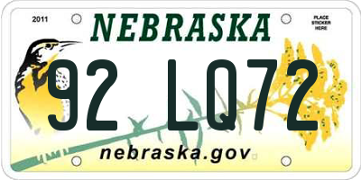 NE license plate 92LQ72
