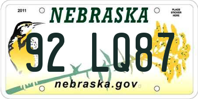 NE license plate 92LQ87