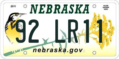 NE license plate 92LR11