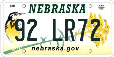 NE license plate 92LR72